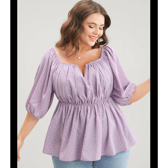 Bloomchic Polka Dot Purple Puff Sleeve Boho Ruffles Blouse NWT 12 NWT - Picture 2 of 6